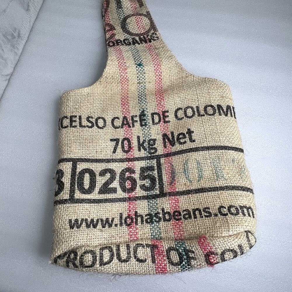 Upcycled Burlap Artisan Coffee Sack Tote Bag Jute Fabric lined Heavy‎ Coffee Art - Picture 3 of 13